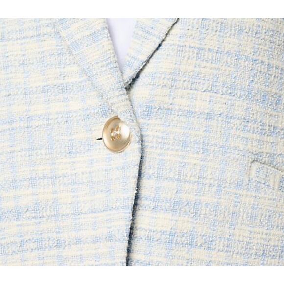 QVC Susan Graver Knit Tweed Short Sleeve Blazer Wind Blue NWOT Size L - Picture 3 of 10